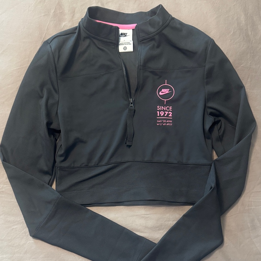 Nike Black and Pink Logo Quarter-Zip Top